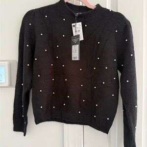 Flowers by Zoe Kids XL Black Sweater with Pearl Accents NWT
